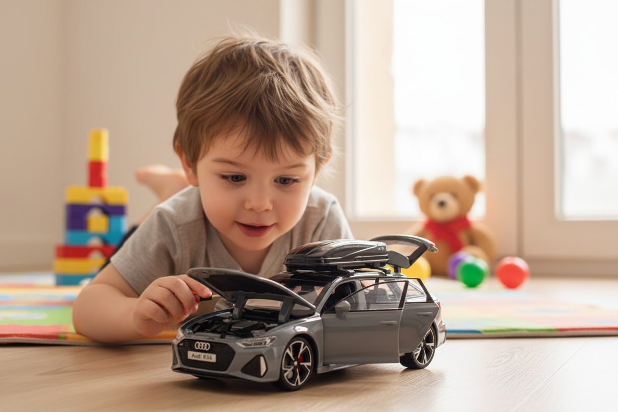 Child Playing with Audi RS6 Model